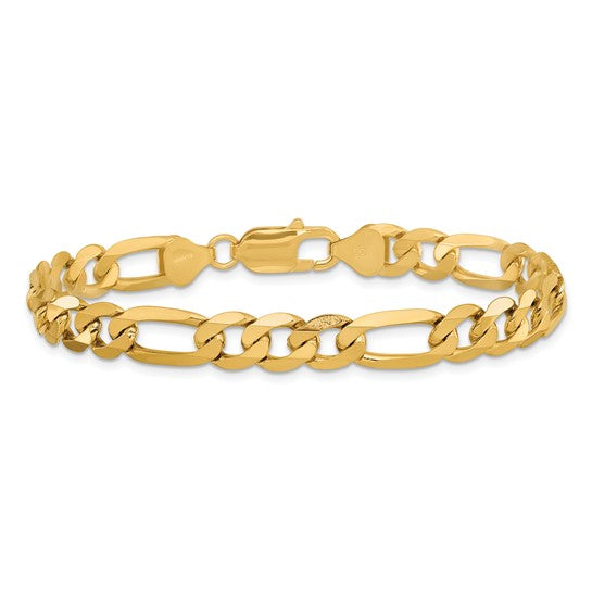 14KT Yellow Gold 8 inch 7.5mm Flat Figaro with Lobster Clasp Bracelet