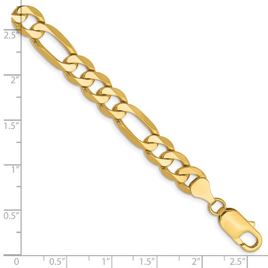14KT Yellow Gold 8 inch 7.5mm Flat Figaro with Lobster Clasp Bracelet