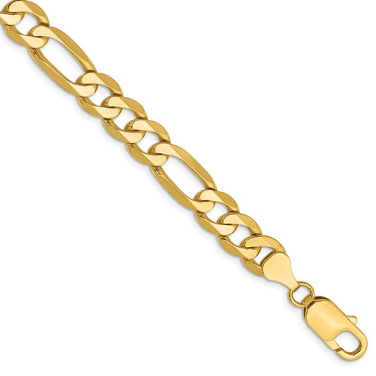 14KT Yellow Gold 8 inch 7.5mm Flat Figaro with Lobster Clasp Bracelet