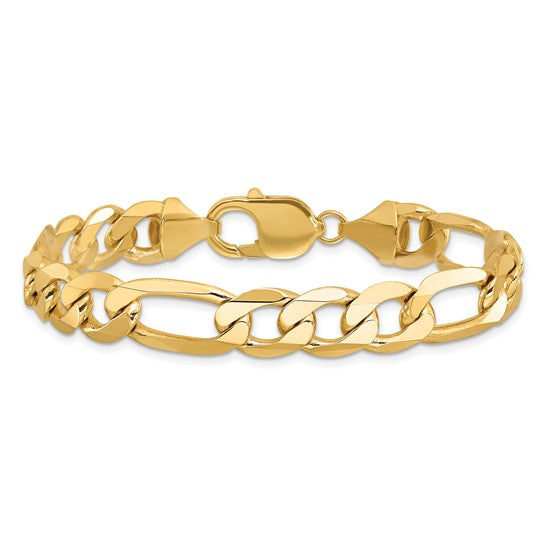 14KT Yellow Gold 8 inch 10mm Flat Figaro with Lobster Clasp Bracelet