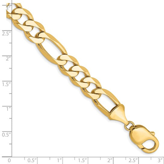 14KT Yellow Gold 8 inch 10mm Flat Figaro with Lobster Clasp Bracelet