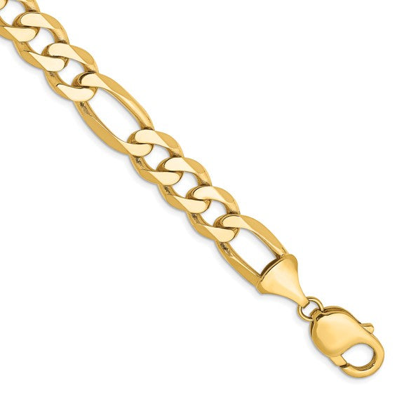 14KT Yellow Gold 8 inch 10mm Flat Figaro with Lobster Clasp Bracelet