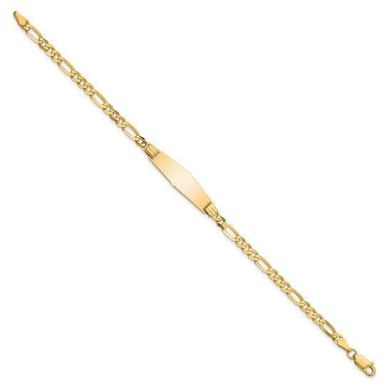 14kt Yellow Gold Polished Solid Chain/Solid Plate Figaro Link Soft Diamond Shape 24.5x7.3mm Plate 8 inch ID Bracelet