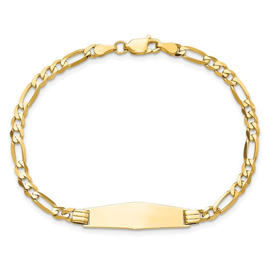 14kt Yellow Gold Polished Solid Chain/Solid Plate Figaro Link Soft Diamond Shape 24.5x7.3mm Plate 8 inch ID Bracelet