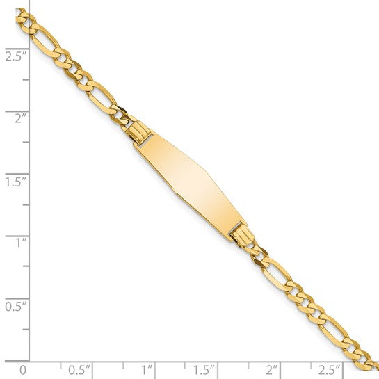 14kt Yellow Gold Polished Solid Chain/Solid Plate Figaro Link Soft Diamond Shape 24.5x7.3mm Plate 8 inch ID Bracelet