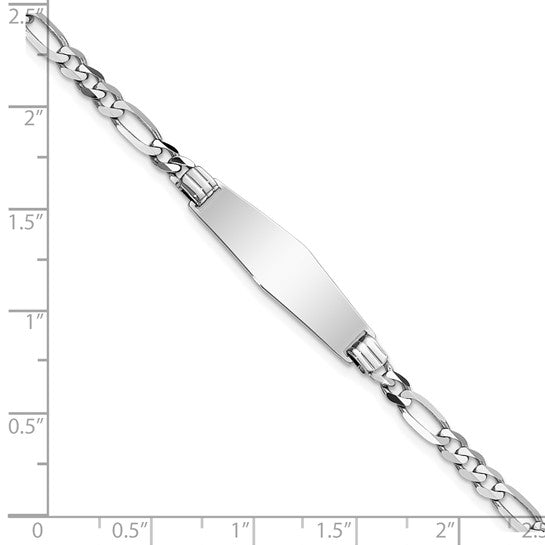 14kt White Gold Polished Solid Chain/Solid Plate Figaro Link Soft Diamond Shape 24.5x7.5mm Plate 7 inch ID Bracelet