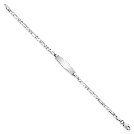 14kt White Gold Polished Solid Chain/Solid Plate Figaro Link Soft Diamond Shape 19.5x5.5mm Plate 7 inch ID Bracelet