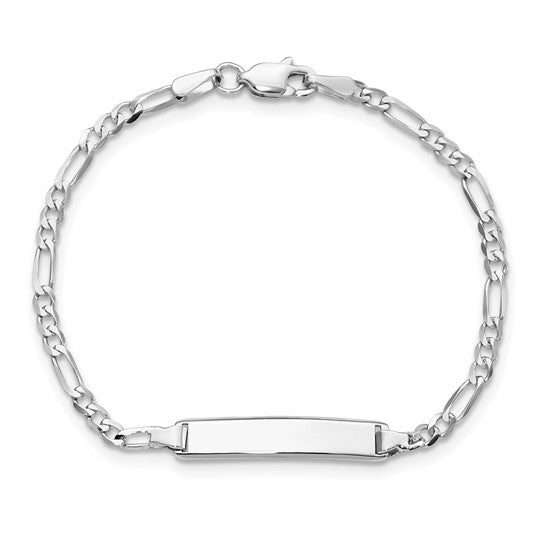 14kt White Gold Polished Solid Chain/Solid Plate Figaro Link 20x4.5mm Plate 6 inch Baby/Child ID Bracelet