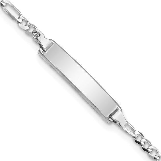 14kt White Gold Polished Solid Chain/Solid Plate Figaro Link 20x4.5mm Plate 6 inch Baby/Child ID Bracelet