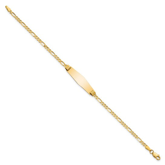 14kt Yellow Gold Polished Solid Chain/Solid Plate Figaro Link Soft Diamond Shape 24.5x7.3mm Plate 7 inch ID Bracelet