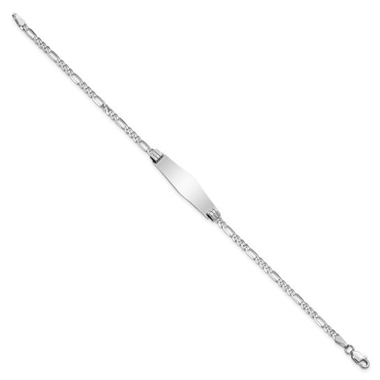 14kt White Gold Polished Solid Chain/Solid Plate Figaro Link Soft Diamond Shape 24.5x7.5mm Plate 8 inch ID Bracelet