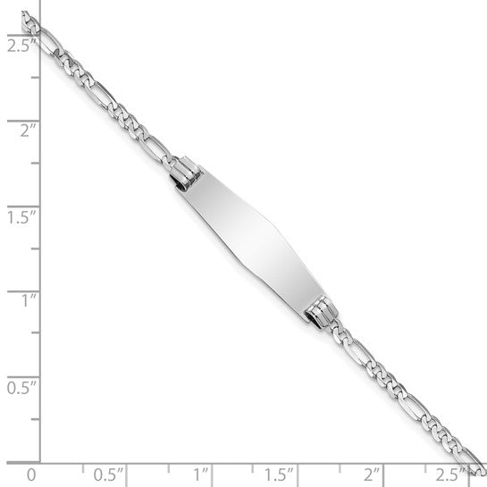 14kt White Gold Polished Solid Chain/Solid Plate Figaro Link Soft Diamond Shape 24.5x7.5mm Plate 8 inch ID Bracelet