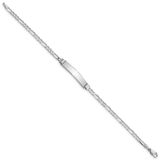 14kt White Gold Polished Solid Chain/Solid Plate Figaro Link 25x4.8mm Plate 7 inch ID Bracelet