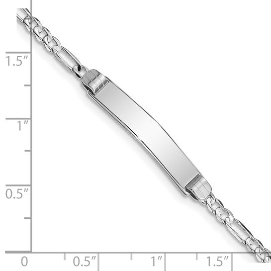 14kt White Gold Polished Solid Chain/Solid Plate Figaro Link 25x4.8mm Plate 7 inch ID Bracelet