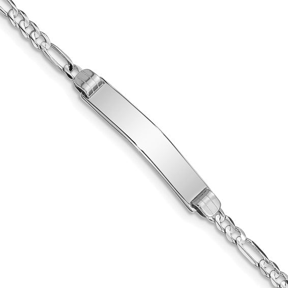 14kt White Gold Polished Solid Chain/Solid Plate Figaro Link 25x4.8mm Plate 7 inch ID Bracelet