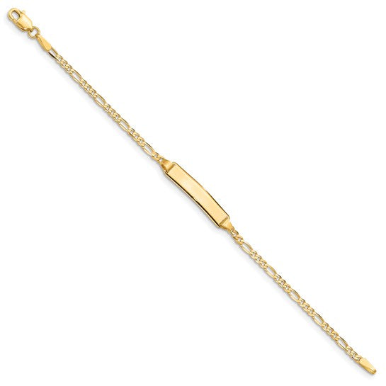 14kt Yellow Gold Polished Solid Chain/Solid Plate Figaro Link 19.5x5mm Plate 7 inch ID Bracelet