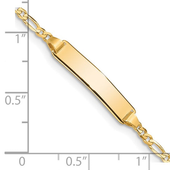 14kt Yellow Gold Polished Solid Chain/Solid Plate Figaro Link 19.5x5mm Plate 7 inch ID Bracelet