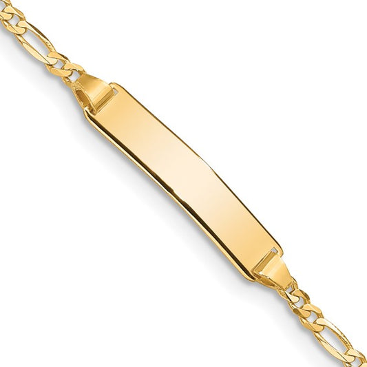 14kt Yellow Gold Polished Solid Chain/Solid Plate Figaro Link 19.5x5mm Plate 7 inch ID Bracelet