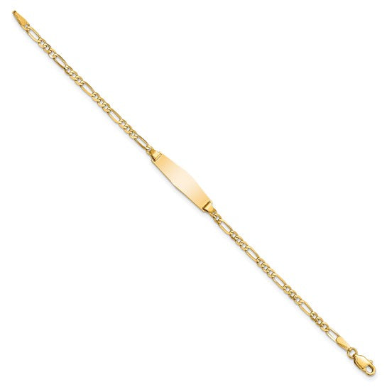 14kt Yellow Gold Polished Solid Chain/Solid Plate Figaro Link Soft Diamond Shape 19.5x5mm Plate 6 inch Baby/Child ID Bracelet