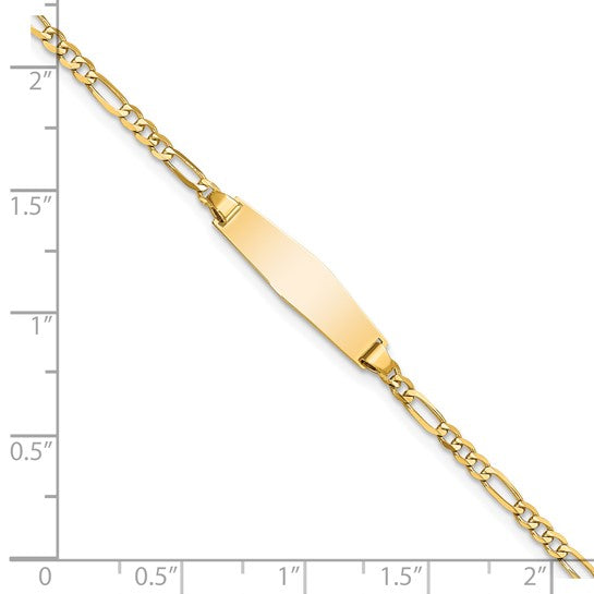 14kt Yellow Gold Polished Solid Chain/Solid Plate Figaro Link Soft Diamond Shape 19.5x5mm Plate 6 inch Baby/Child ID Bracelet