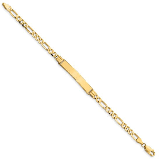 14kt Yellow Gold Polished Solid Chain/Solid Plate Figaro Link 33.5x6mm Plate 7 inch ID Bracelet