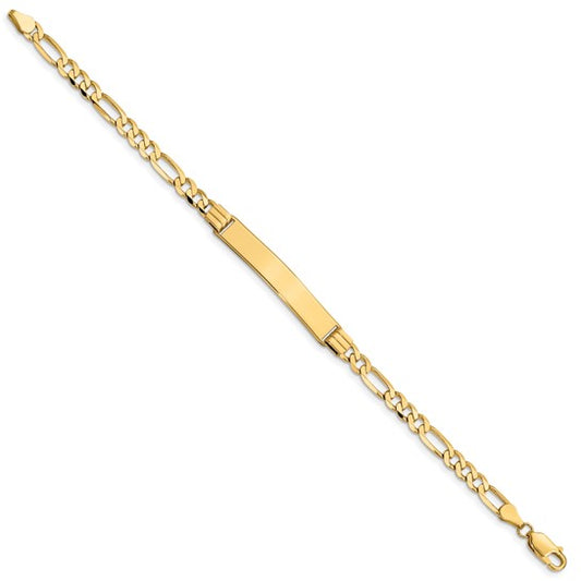 14kt Yellow Gold Polished Solid Chain/Solid Plate Figaro Link 33.5x6mm Plate 7 inch ID Bracelet