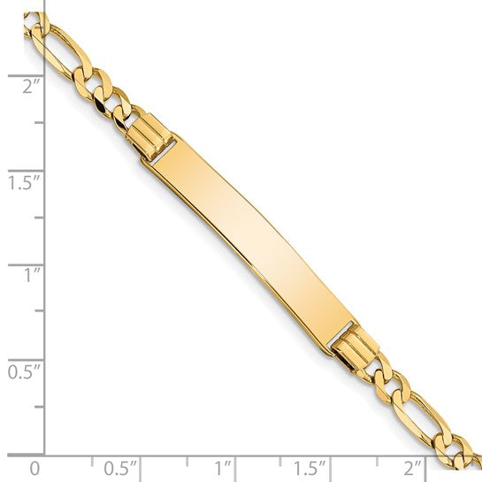 14kt Yellow Gold Polished Solid Chain/Solid Plate Figaro Link 33.5x6mm Plate 7 inch ID Bracelet