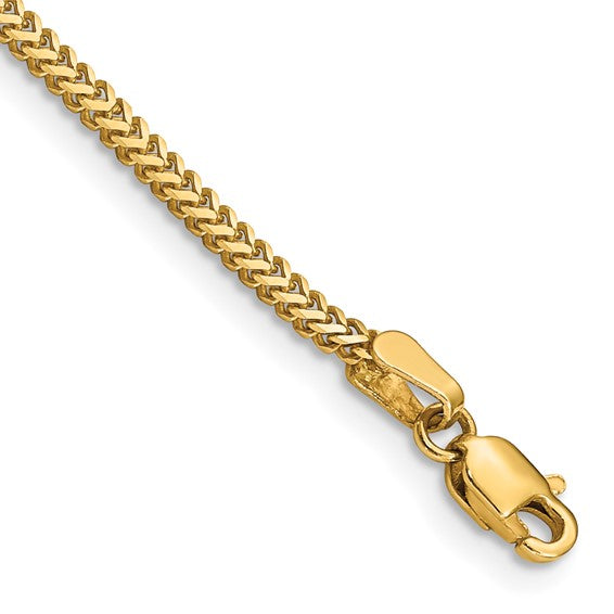 14KT Yellow Gold 7 inch 1.4mm Franco with Lobster Clasp Bracelet