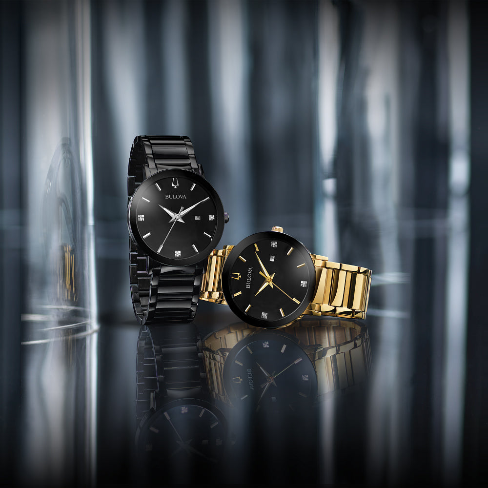 Men's Bulova Modern Diamond Accent Black IP Watch with Black Dial