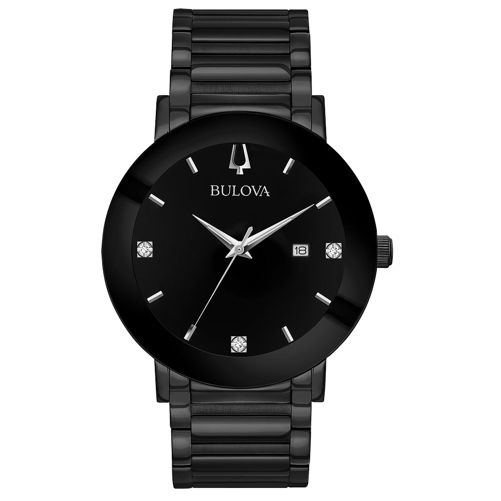Men's Bulova Modern Diamond Accent Black IP Watch with Black Dial