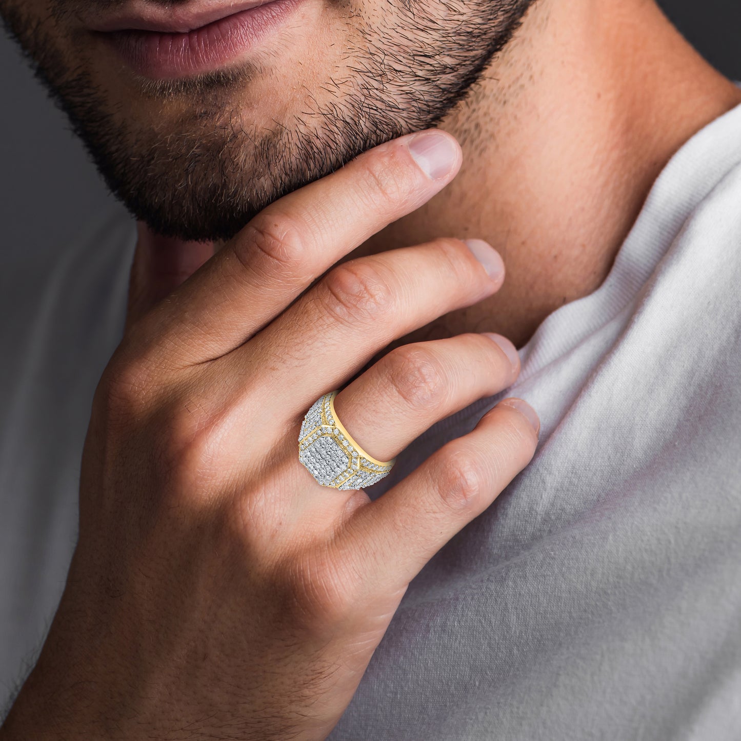 10KT YELLOW GOLD 2.13 CTW MEN'S Natural DIAMOND RINGS
