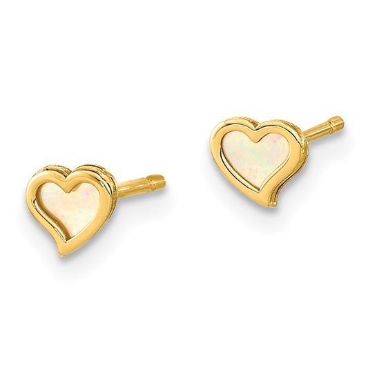14KT Yellow Gold Madi K Polished Heart Mother of Pearl Post Earrings