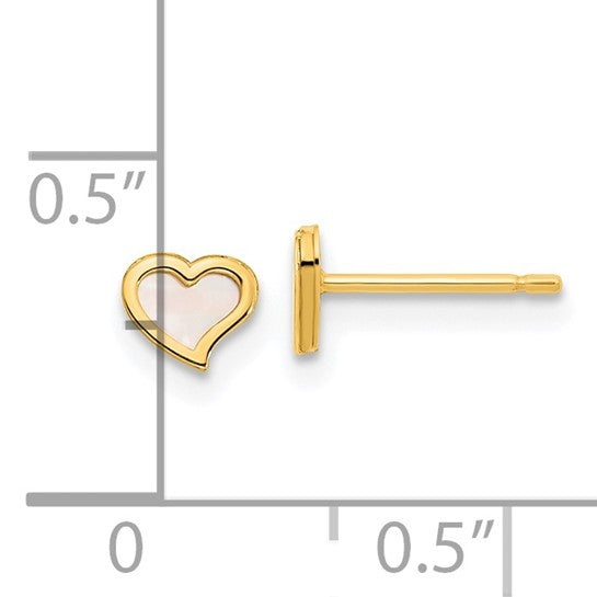 14KT Yellow Gold Madi K Polished Heart Mother of Pearl Post Earrings