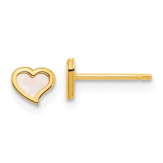 14KT Yellow Gold Madi K Polished Heart Mother of Pearl Post Earrings