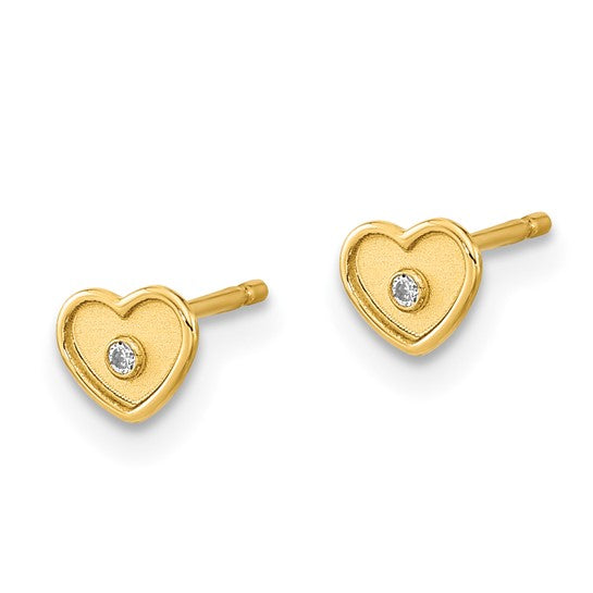 14kt Yellow Gold Madi K Polished & Brushed CZ Heart Post Earrings