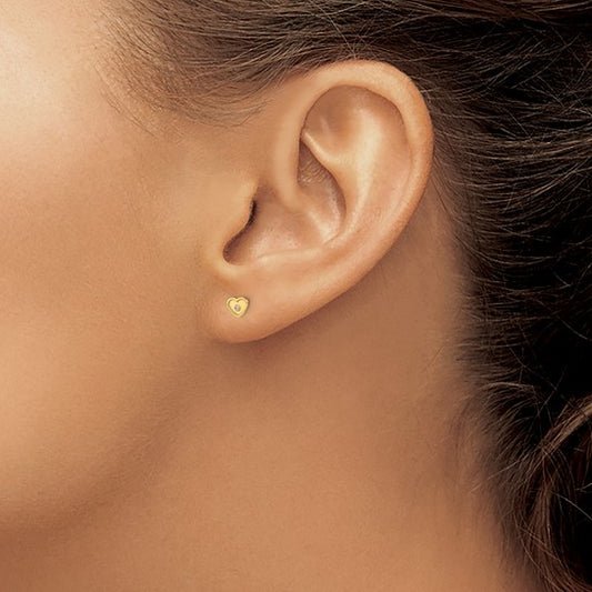 14kt Yellow Gold Madi K Polished & Brushed CZ Heart Post Earrings