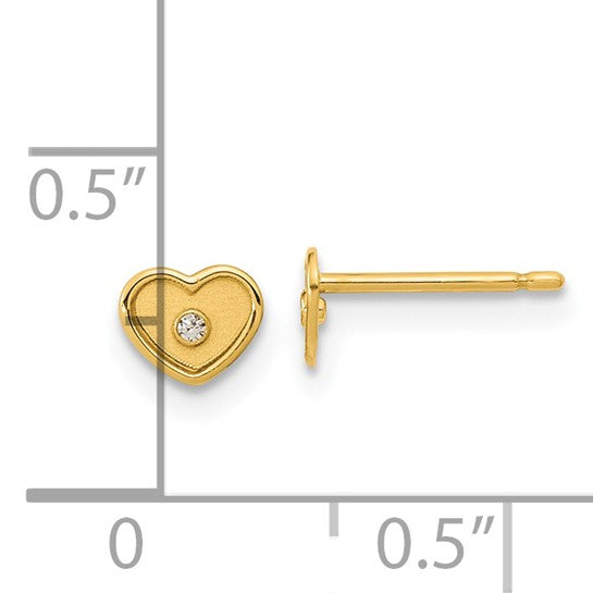 14kt Yellow Gold Madi K Polished & Brushed CZ Heart Post Earrings