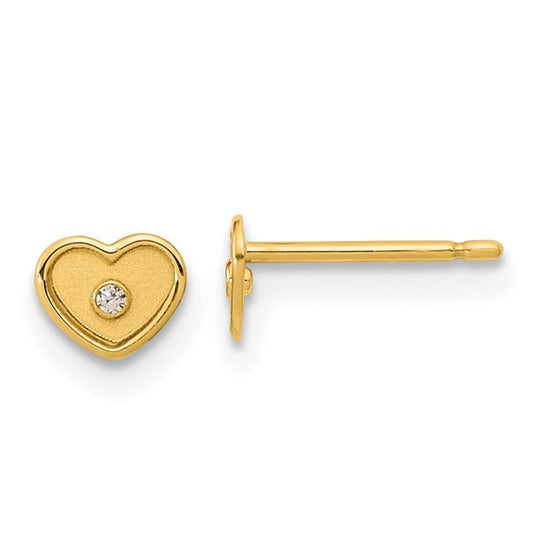 14kt Yellow Gold Madi K Polished & Brushed CZ Heart Post Earrings