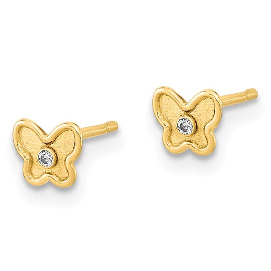 14KT Yellow Gold Madi K Polished and Satin CZ Butterfly Post Earrings