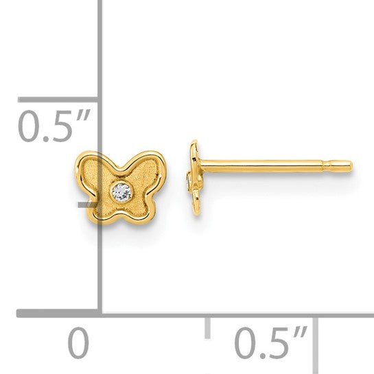 14KT Yellow Gold Madi K Polished and Satin CZ Butterfly Post Earrings
