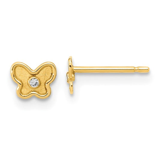 14KT Yellow Gold Madi K Polished and Satin CZ Butterfly Post Earrings