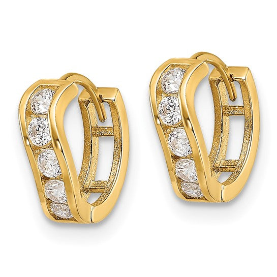 14kt Yellow Gold Madi K Polished CZ Wavy Hinged Huggie Hoop Earrings
