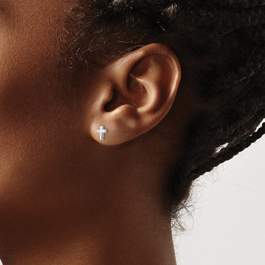 14kt White Gold Madi K Children's Cross Post Earrings