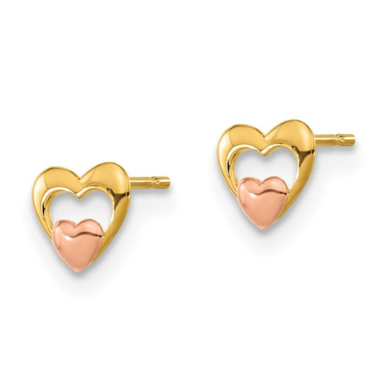 14kt Two Tone Yellow & Rose Gold Madi K Children's Heart Post Earrings