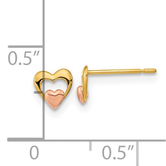 14kt Two Tone Yellow & Rose Gold Madi K Children's Heart Post Earrings
