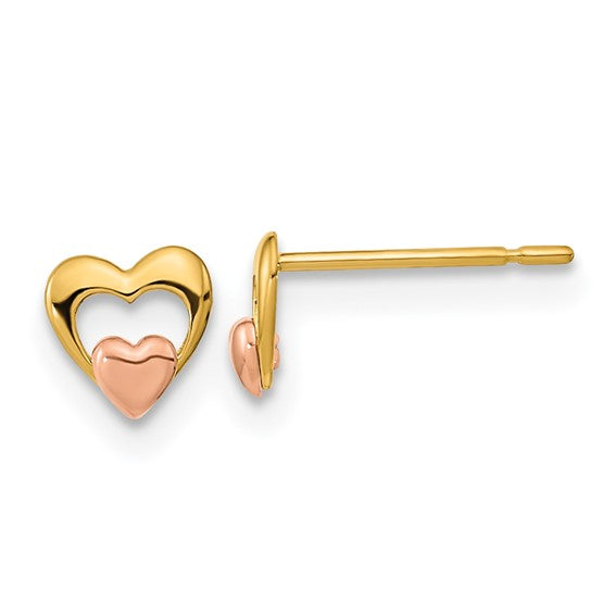 14kt Two Tone Yellow & Rose Gold Madi K Children's Heart Post Earrings