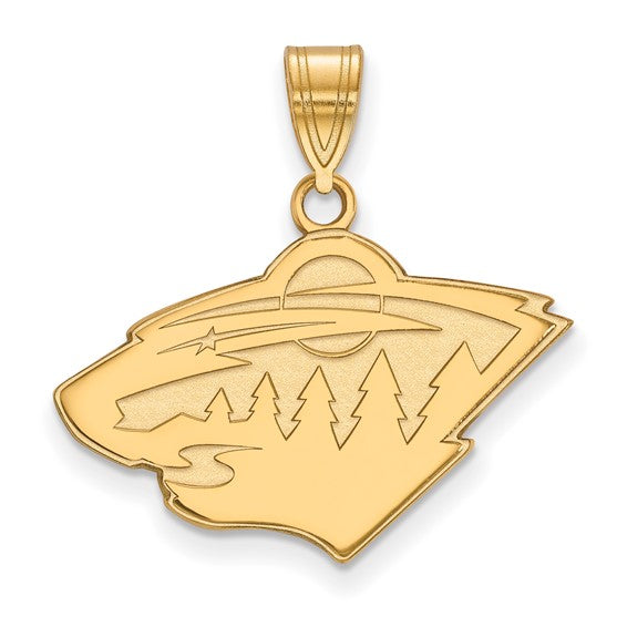 14kt Yellow Gold NHL LogoArt Minnesota Wild Medium Pendant