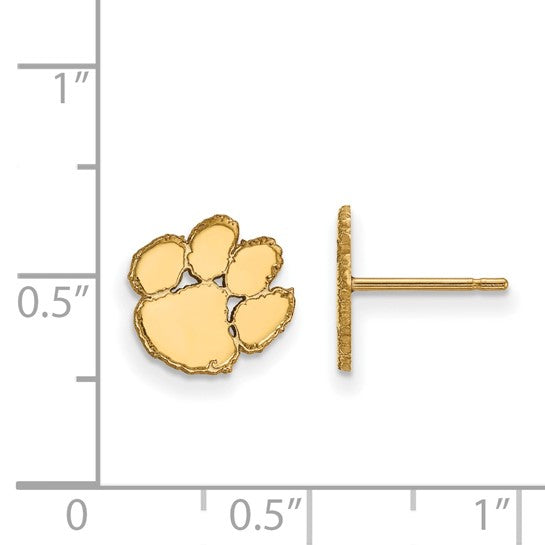 14kt Yellow Gold LogoArt Clemson University Tiger Paw Extra Small Post Earrings