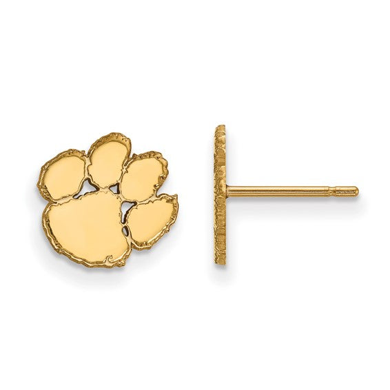 14kt Yellow Gold LogoArt Clemson University Tiger Paw Extra Small Post Earrings