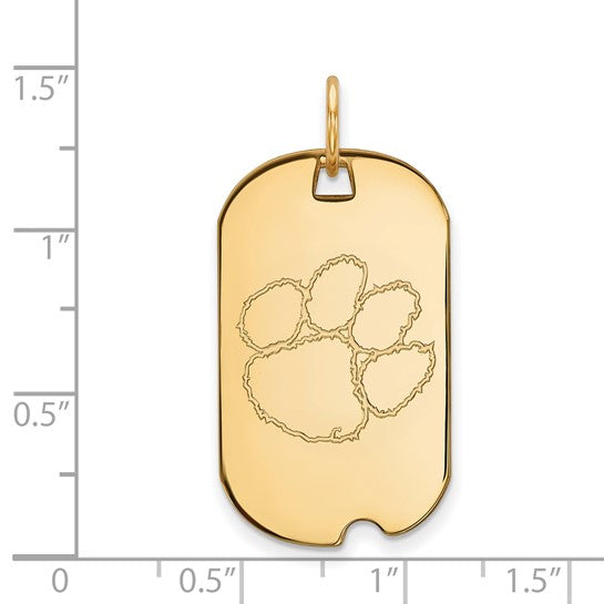 14kt Yellow Gold LogoArt Clemson University Tiger Paw Small Dog Tag Pendant